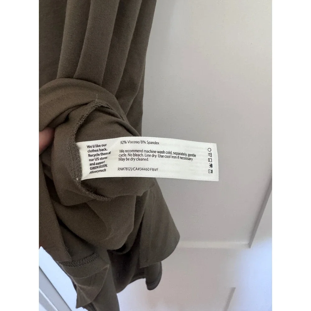 Eileen‎ Fisher Short Sleeve Viscose Jersey Midi T-Shirt Dress Olive XXS